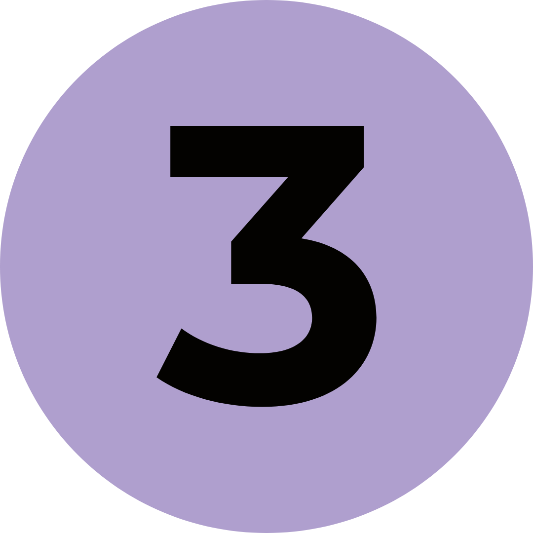 Black number '3' on a purple circle