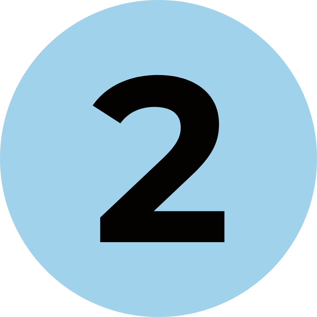 Black number '2' on a light blue circle
